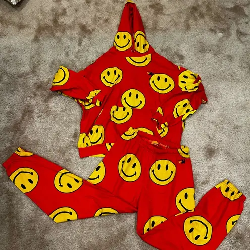 Aviator Nation NWT Red Smiley Repeat Hoodie and sweatpants Set