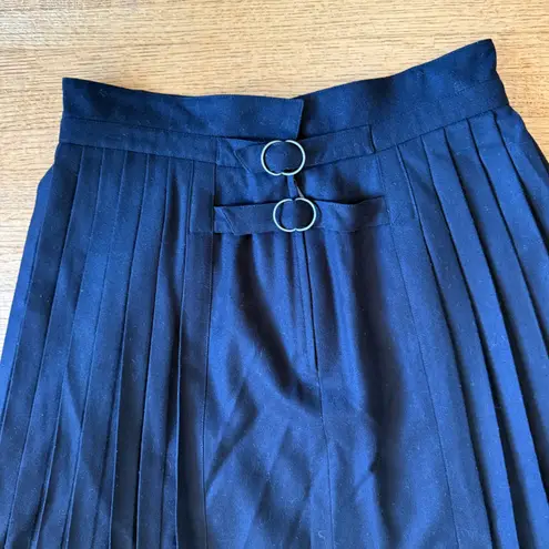 Vintage Bruestle Pleated Wool Midi Skirt Navy Ring Detail Pleated Skirt Blue Size 12