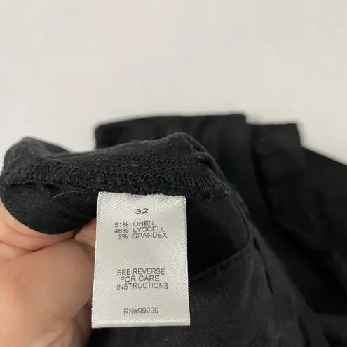 Evereve Linen Blend Wide-Leg High Rise Trouser Pants Classic Black size 32