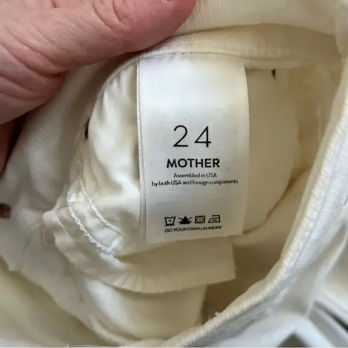 Mother Denim The Weekender Fray Fairest of them All High Rise White Flare Jeans Size 24