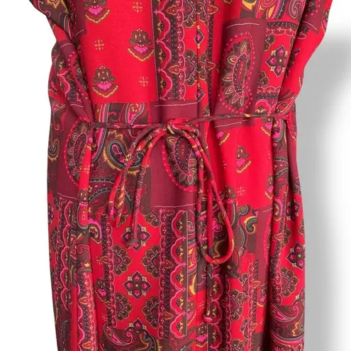 Vintage 90s Maxi Dress Red Paisley Patchwork Sleeveless Scoopneck Tie Waist 3X