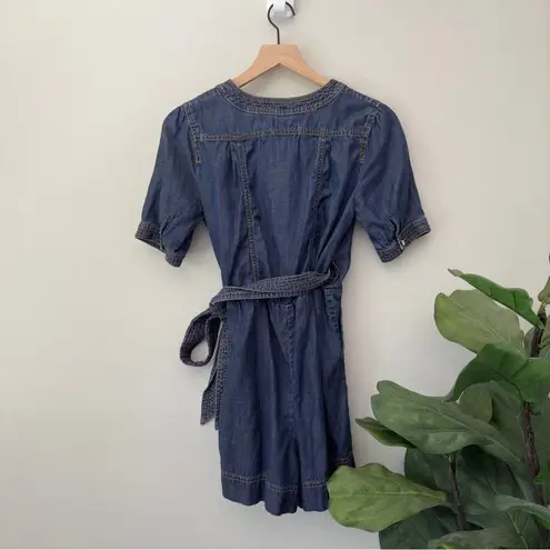 Pilcro and the Letterpress Denim Shorts Romper Wrap Tie Anthropologie Jean Blue