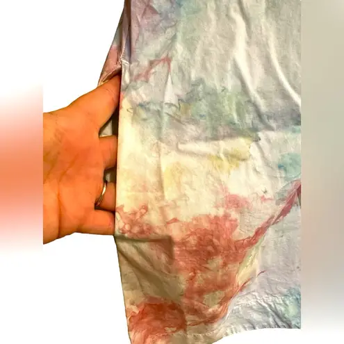 Dyers Hand Tie Dyed White Tee Shirt Swing Dress Cotton Side Seam Pockets XS