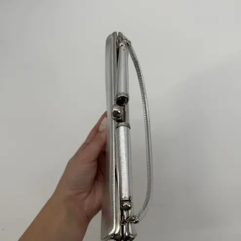 Vintage Unbranded Silver Metallic Top Handle Clutch Bag Evening Formal