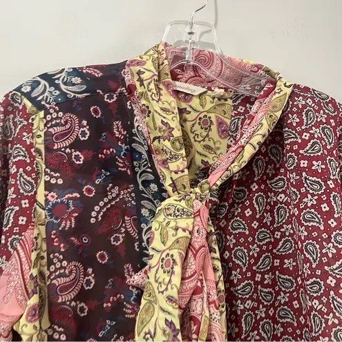 Soft Surroundings Langdon Mixed Print Blouse Size Small Long Sleeve Tie Scarf
