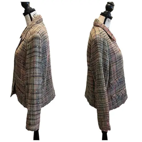 Vintage Y2K Tweed Blazer Jacket Lingenfelter Brill Pink Green Size XL Fringe