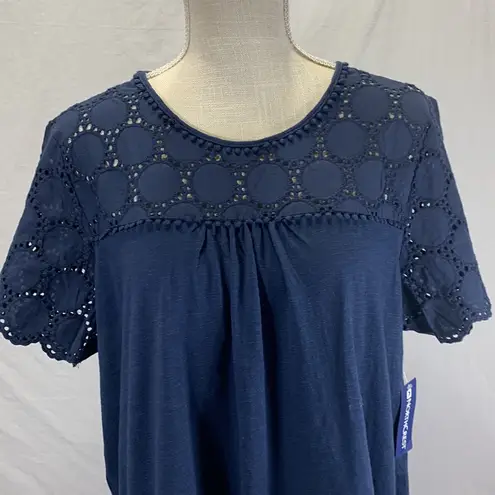 North Crest  Scoop Neck Eyelet Navy Blue Blouse Top Size XL NWT