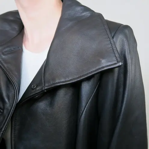 Preston & York Vintage 90s Black Leather Blazer Trench Coat - Genuine Lamb Skin