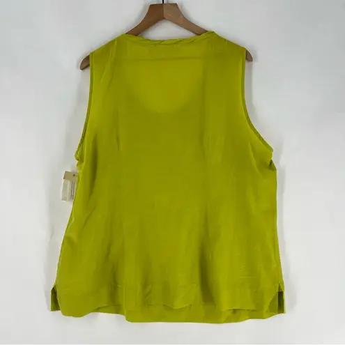 Sejour Lightweight Green Silk Cotton Beaded Sequin Embellished Tank Top Size 18W