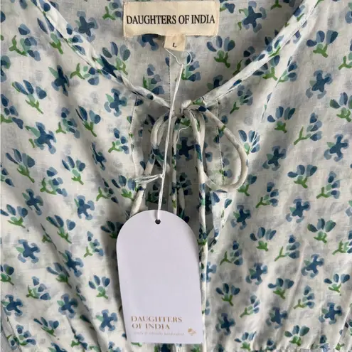 NWT Daughters of India Azure Kyra Maxi Dress White Blue Green Floral Womens L Size L