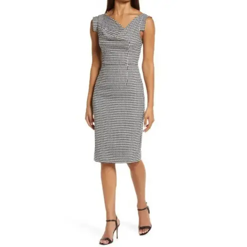 Black Halo NWT Jackie O in Black White Classic Chic Houndstooth Sheath Dress 4