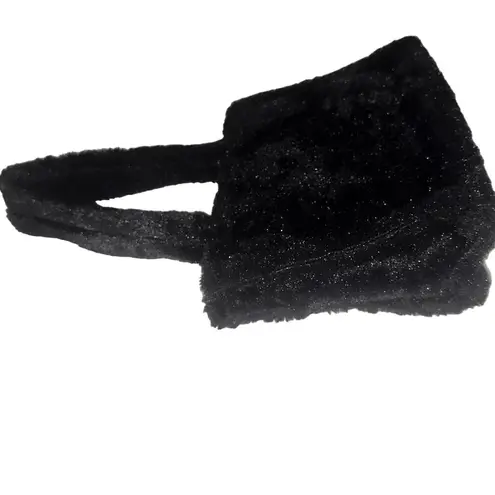 VTG Fuzzy Faux Fur Furry Handbag, Evening Purse, Shoulder Bag Black