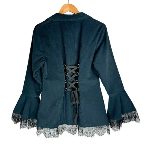 The Pyramid Collection Corduroy Corset Lace Up Jacket Sz Small Lace Trim Black