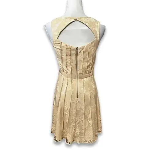 Miss Sixty A-Line Dress Lace Nylon Pleated Detailing Keyhole Accents Beige W 2