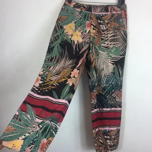 ZARA  Tropical Printed Crop Satin Straight High Waist Trousers Pants Small