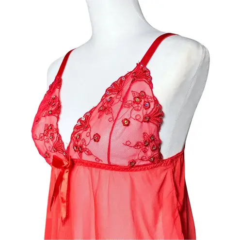 Vintage Y2K Sheer Red Sequin Cami S/M Lingerie Fairycore Babydoll Going Out Top Size M