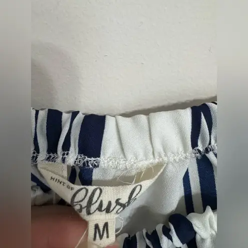 Hint of Blush | Navy & White Striped Off the Shoulder Sheer Blouse | Medium