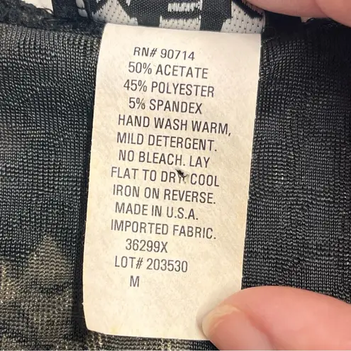 Vintage Y2K MSK Women's Black Floral top beading shoulder pads ruched v neck Size M