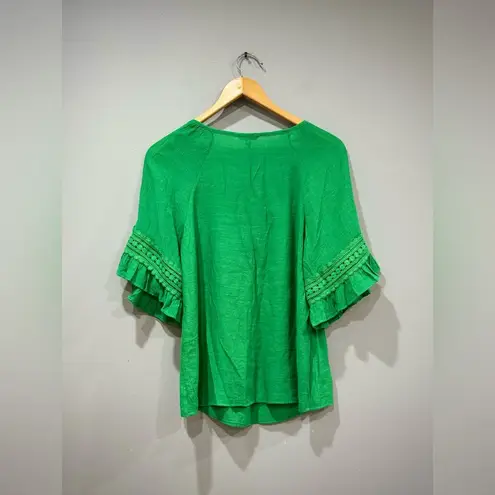 Unique spectrum Green Square Neck Peasant Blouse Size M EUC