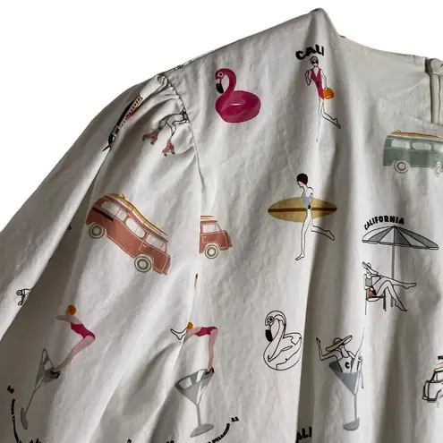 Hugo Boss BOSS Daranta White California Printed Puff Sleeve A-Line Mini Dress 8