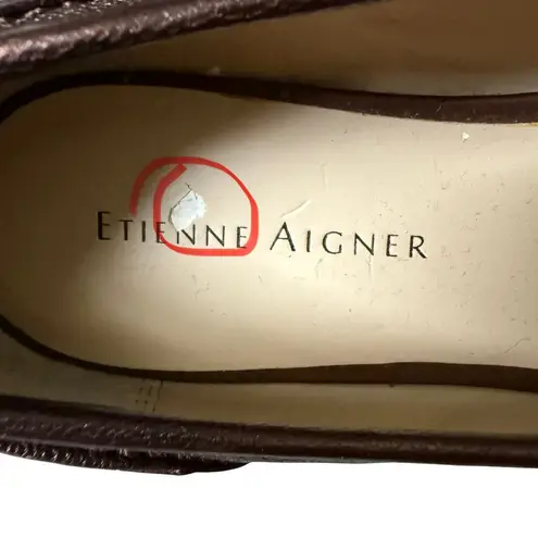 Etienne Aigner bronze metallic slip on loafers bow flats women's size 6 1/2M