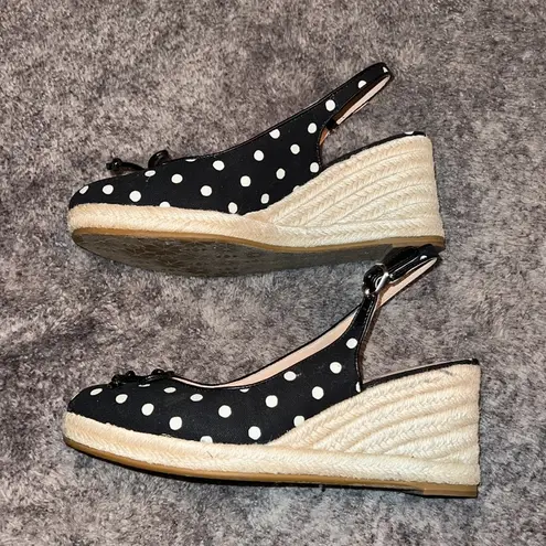 Kate Spade  Wedge Heels Slingback Espadrilles Black and white Polka Dot Size 7.5