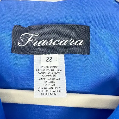 Frascara Silk Formal Jacket Top Size 22 Blue 3/4 Sleeve Ruffle Wedding Guest