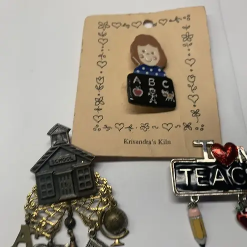 Lot Of 3 Brooch Pins ABC, School, I ❤️ Heart My Teacher