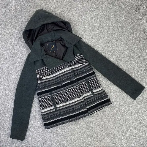 Jack by BB Dakota Jack BB Dakota Striped Colorblock Cropped Removable Hood Pea Coat Gray Small