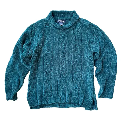 One Step Up Vintage Chenille Turtleneck Sweater M Forest Green Soft Knit 22x26