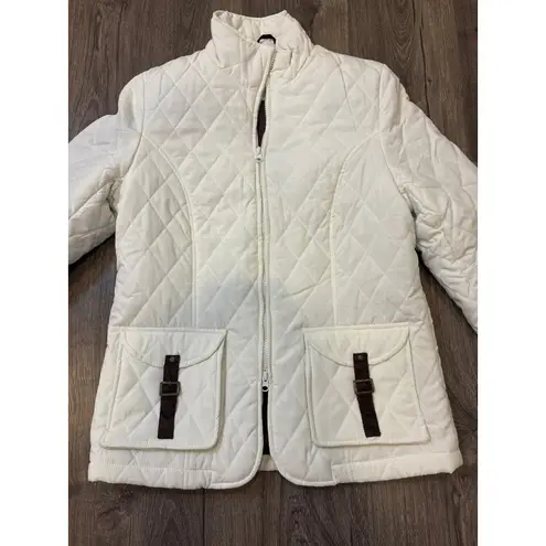 Chadwick's Quilted Jacket White Stand Collar Buckle Pocket Womens Size S