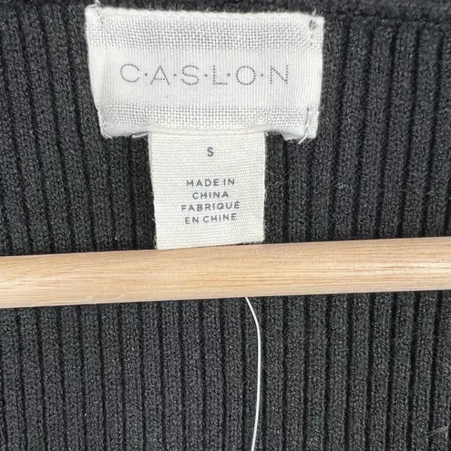 Caslon Women's Long Black Ribbed V-Neck Cardigan Midi Sweater Dress Size S