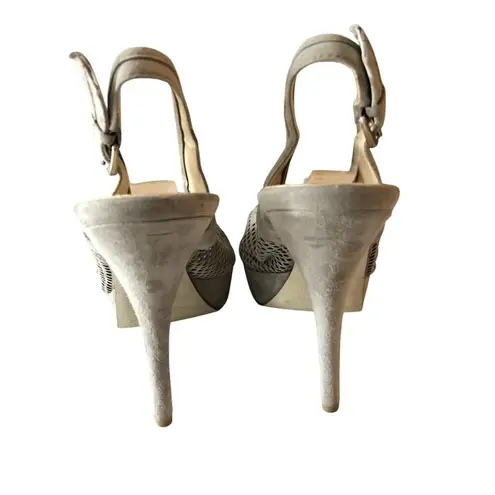 Enzo Angiolini Eascarla Suede Stiletto Cage Heels Peeptoe Slingback Beige 8.5