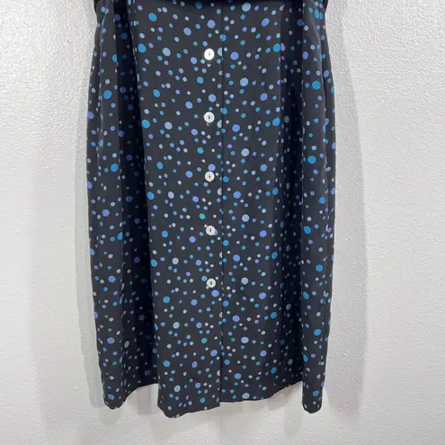 Robbie Bee Vintage Petite 100% Silk Shirt Dress 10P Polka Dot Belted Black Blue