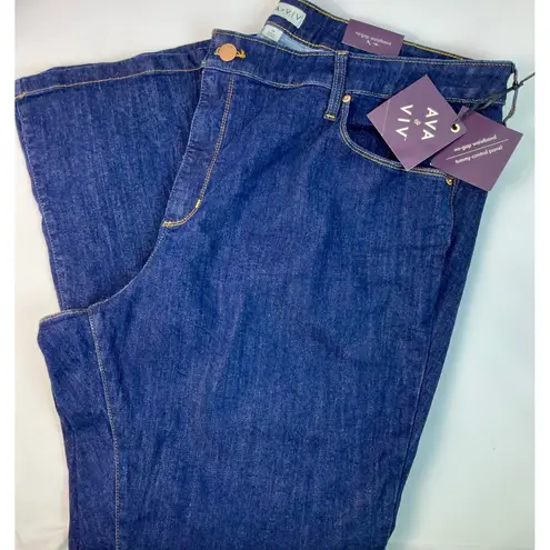 Ava & Viv Plus High Rise Flare Jeans Dark Wash No Gap Waistband Tummy Control 25