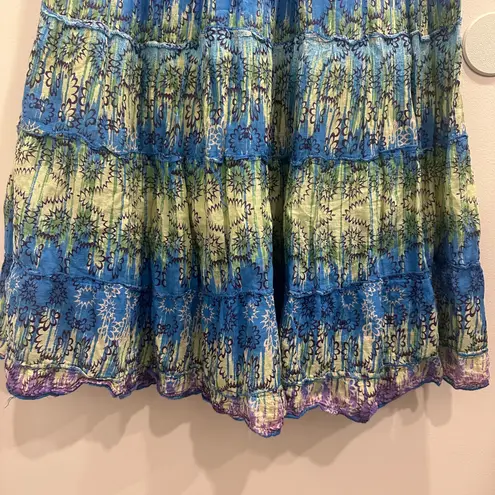 Jane Ashley VTG Y2K 1990s Boho Tiered Multicolor Floral Peasant Maxi Skirt Fairy