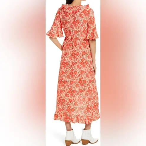 Topshop Orange Floral Ruffle Wrap Midi Dress Women's Maternity Size 12 NWT