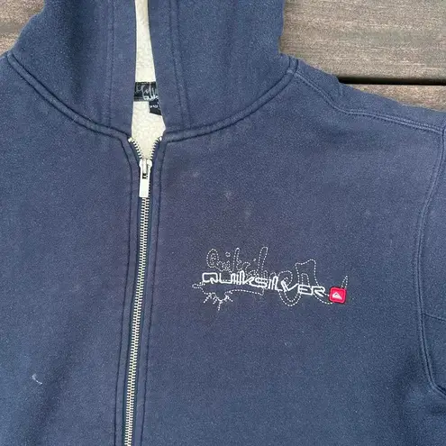 Quiksilver Vintage Y2K Navy Blue Fleece Lined Zip Up Hoodie Sweatshirt