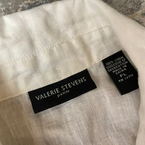 Valerie Stevens Vintage 100% Linen White Sleeveless Button up Blouse Petite M -