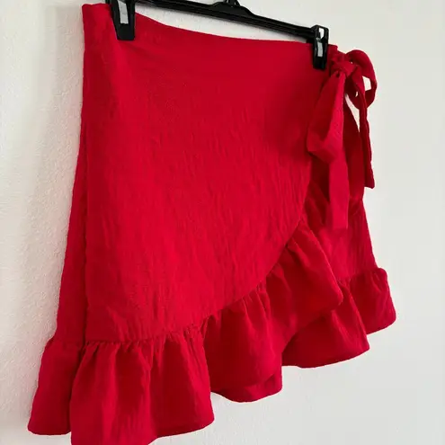 Pink Lily Red Wrap Mini Skirt Size Medium