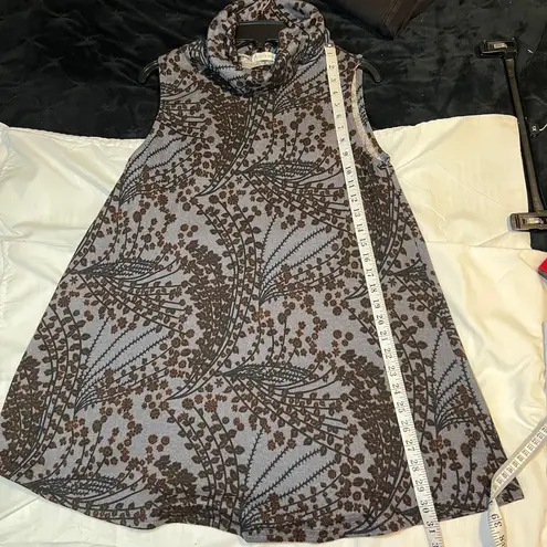 Jon & anna Sleeveless Turtleneck Dress Gray Brown Floral Print Cowl Neck -SM