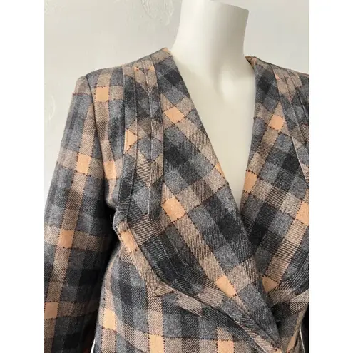 Vintage 80s beige green ruffled wool rustic plaid checkered skirt suit w/scarf S Tan Size M