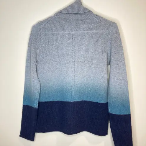 360 Cashmere NWT  Lucia Ombre Polo Misty Blue Turtleneck Sweater Size XS