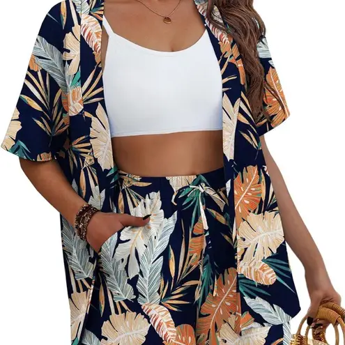 Tropical Print Women's Swim kimono Cover