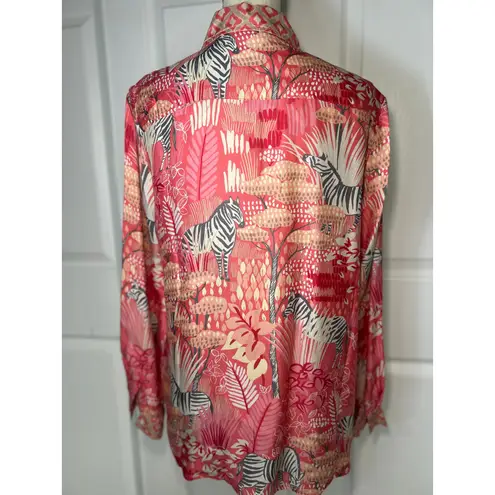 J. McLaughlin Silk Viscose Blend Zebra Jungle Print Button Up Shirt Top Large