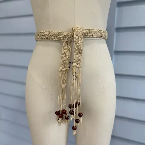 Vintage 70s Macrame Beaded Belt Size M