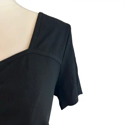 Micoson Womens XL Crop Top Sweetheart Neck Cap Sleeve Pointy Hem Feminine Boho Black