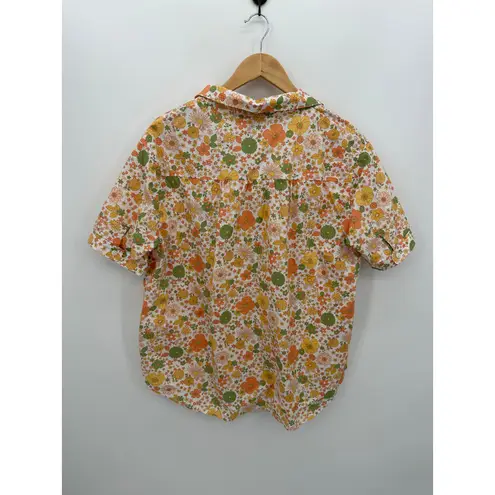 Cozy Earth Womens Orange Floral Sutton Short Sleeve Pajama Top Size M Retro Size M