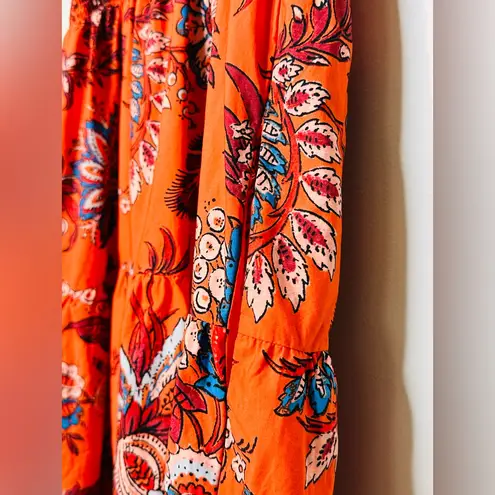 RHODE Target Large Leafy Floral Print Tiered Midi Dress Size XS Orange