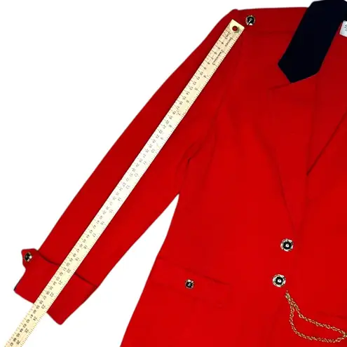 St. John Collection Knit Blazer Red Gold Chain Navy Trim 10 Vintage Luxury Jacket